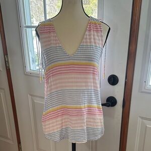 Tommy Bahama Pastel Striped V-Neck Sleeveless Linen-Blend Tank